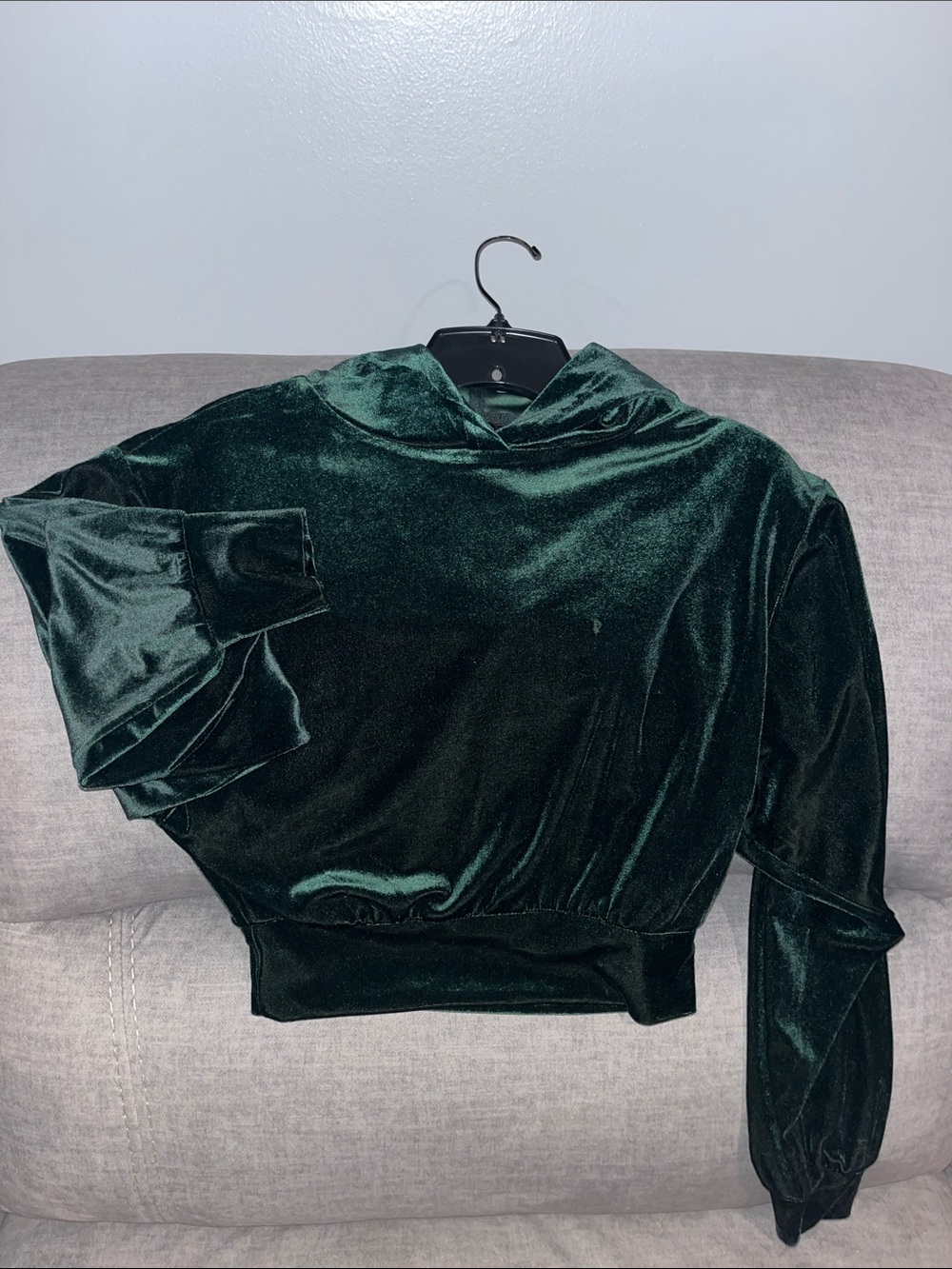 Express Forest Green Velvet Cropped Hoodie